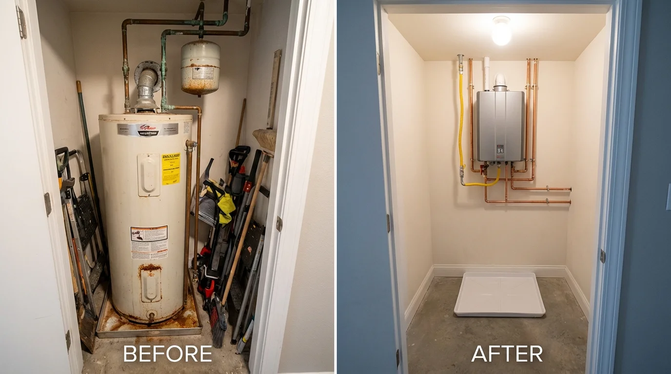 Tank water heater versus wall-mounted tankless unit comparison for Bakerstown, PA homeowners
