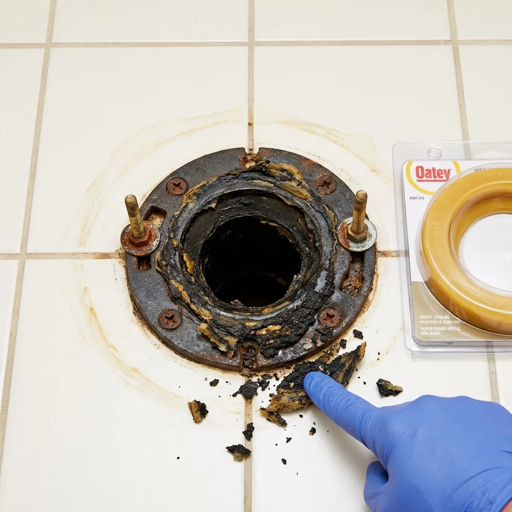 Failed wax ring showing water seepage at the base of a toilet in a Bakerstown, PA home