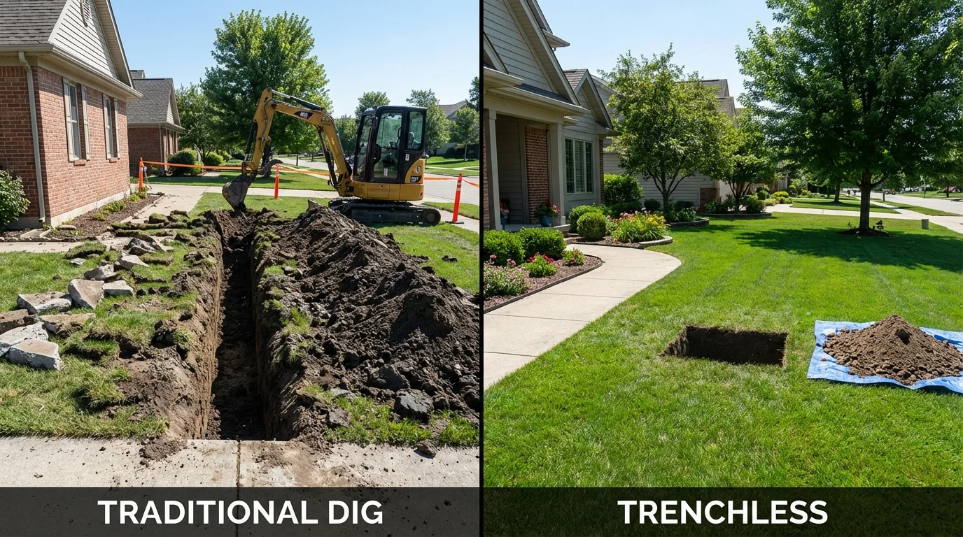 Trenchless sewer repair with minimal yard damage versus traditional excavation in Bakerstown, PA